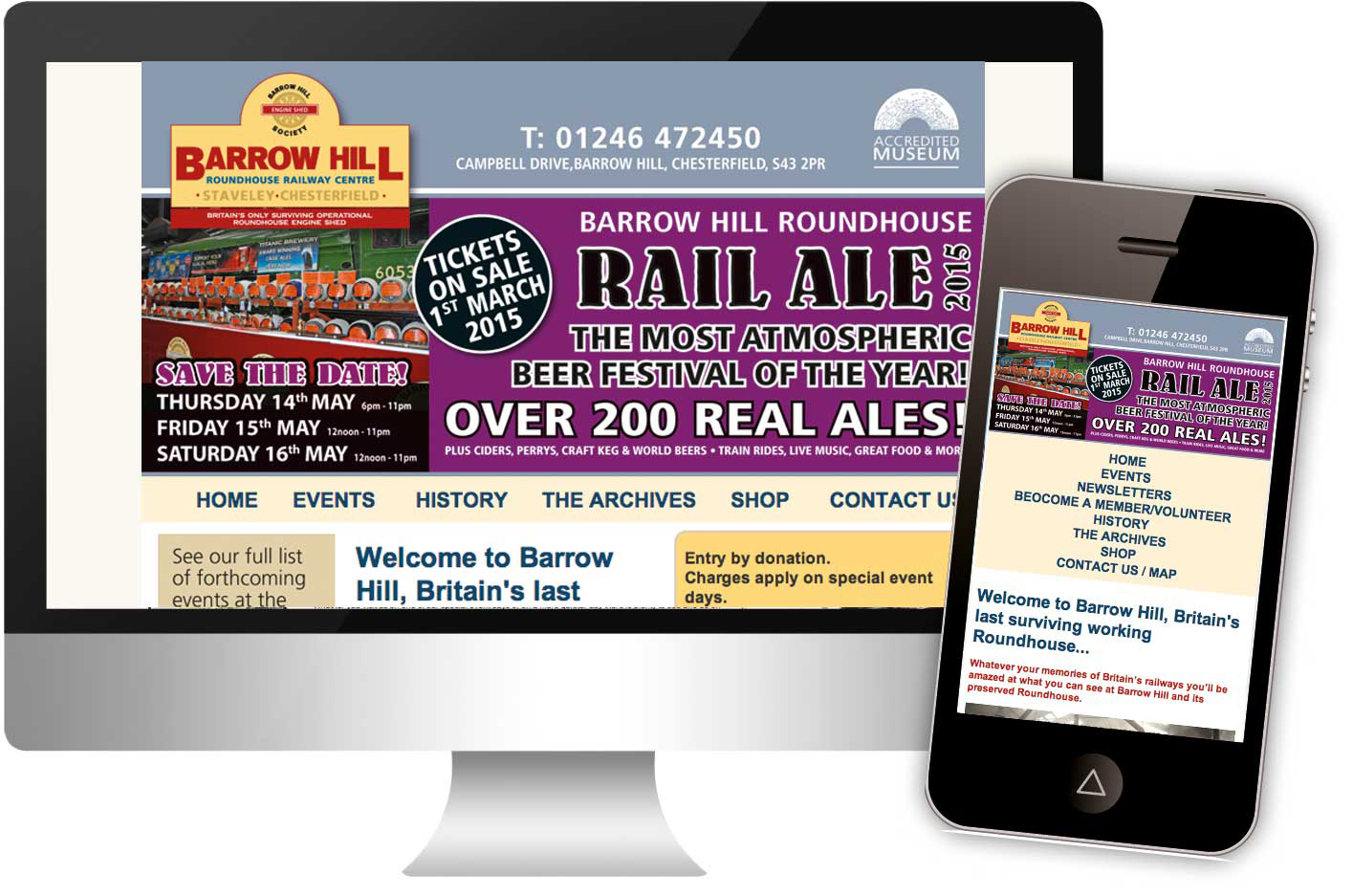 Barrow Hill Museum website, launched in January 2015, responsive web design.