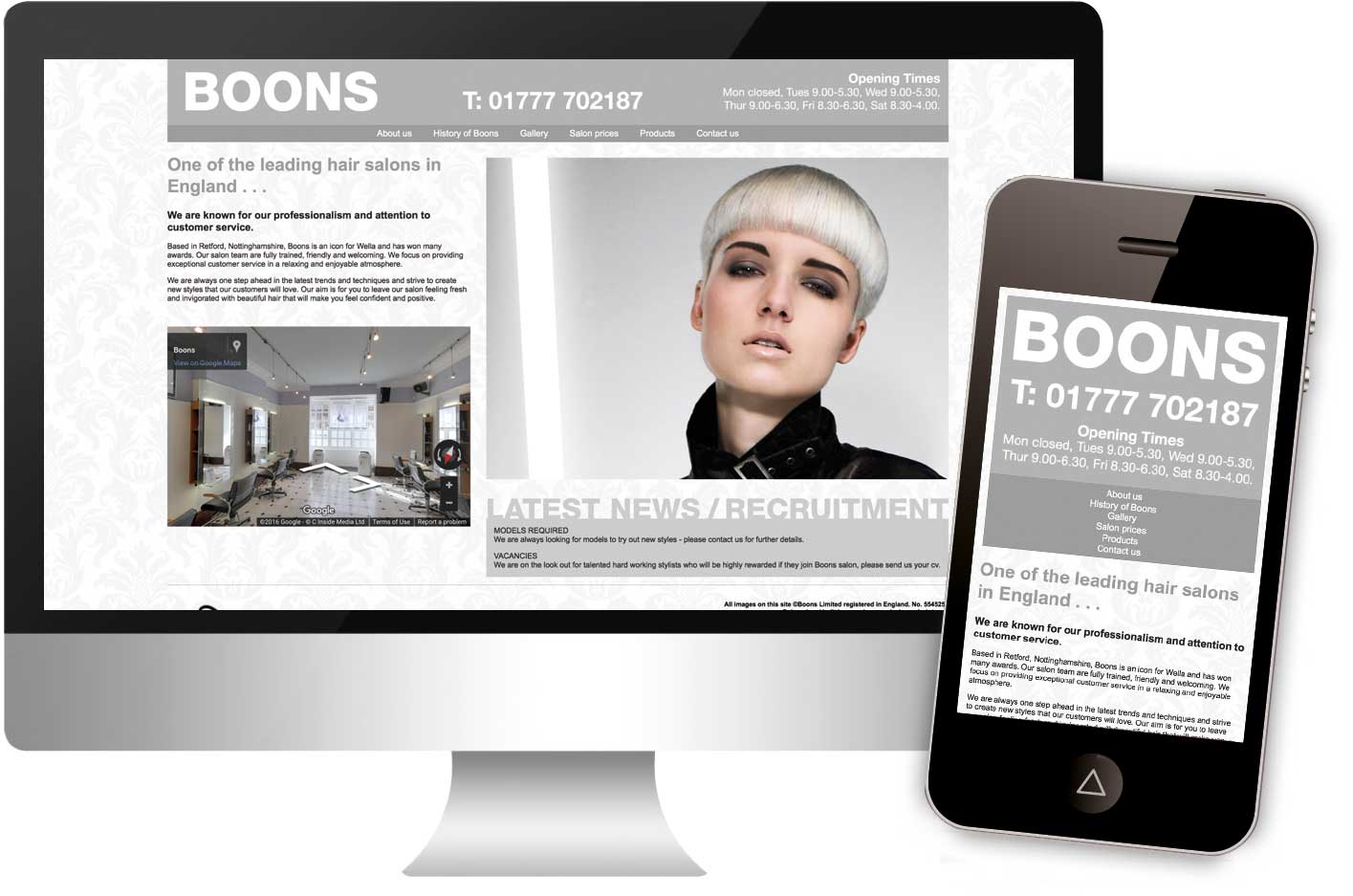 Boon Hair Salon, Retford, responsive website design.